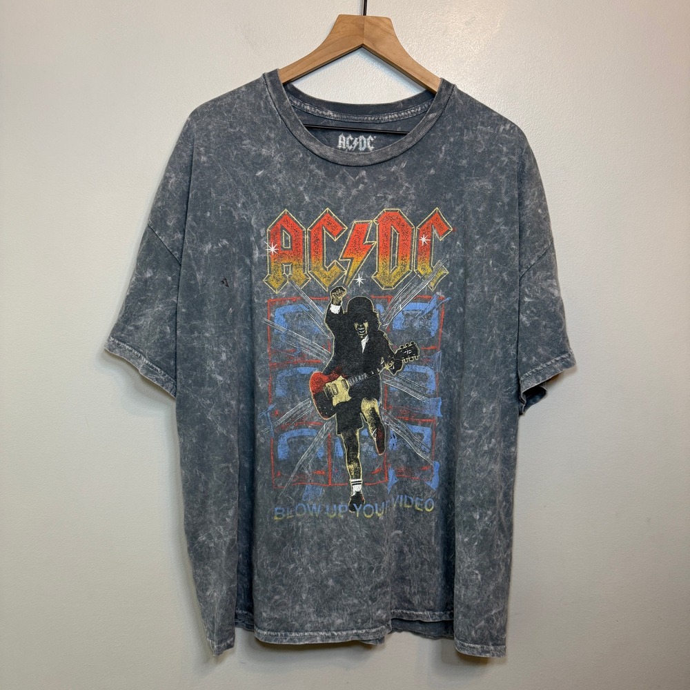 AC/DC Blow Up Your Video World Tour 88 Graphic Tee Gray Acid Wash Men's 2XL